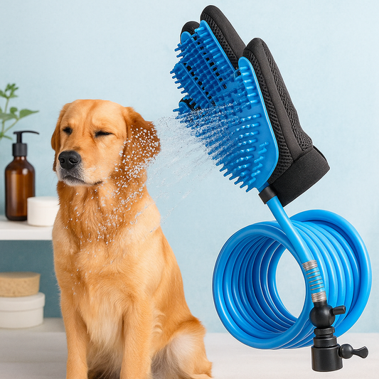 Luva de banho e massagem para animais de estimação com pulverizador de chuveiro